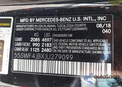 2018 Mercedes-Benz C 300 z USA, uszkodzony, nr VIN 55SWF4JBXJU279099